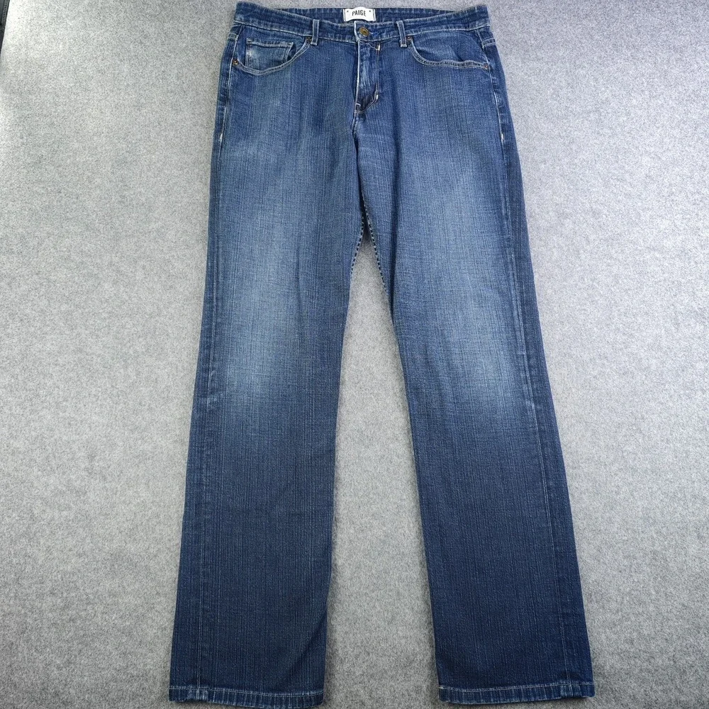Paige Normandie Jeans Mens 34 Blue Medium Wash Slim Straight Leg Stretch Denim